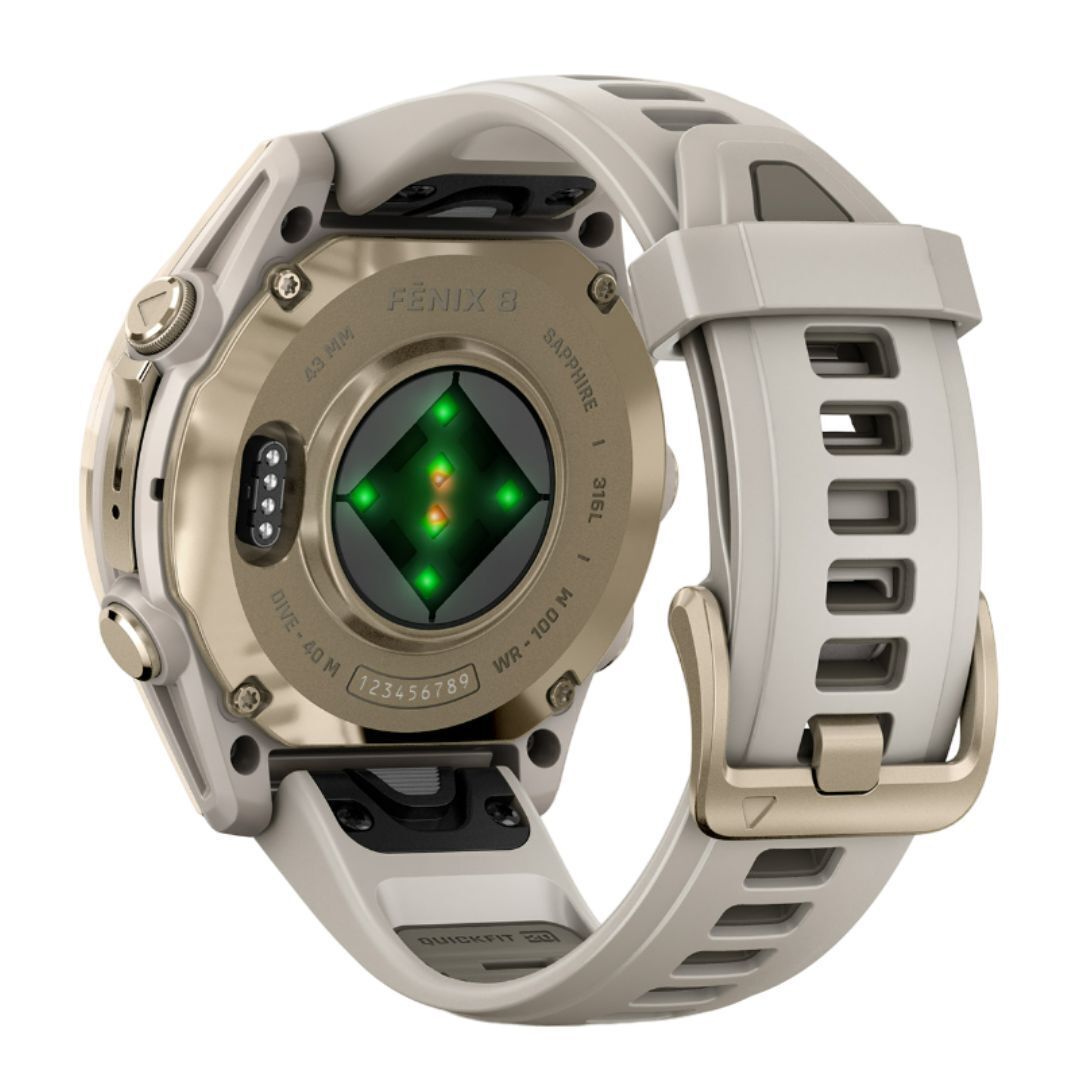 Garmin Fenix 8 43mm GPS Smartwatch with AMOLED Display (Soft Gold and Fog Gray-Dark Sandstone)