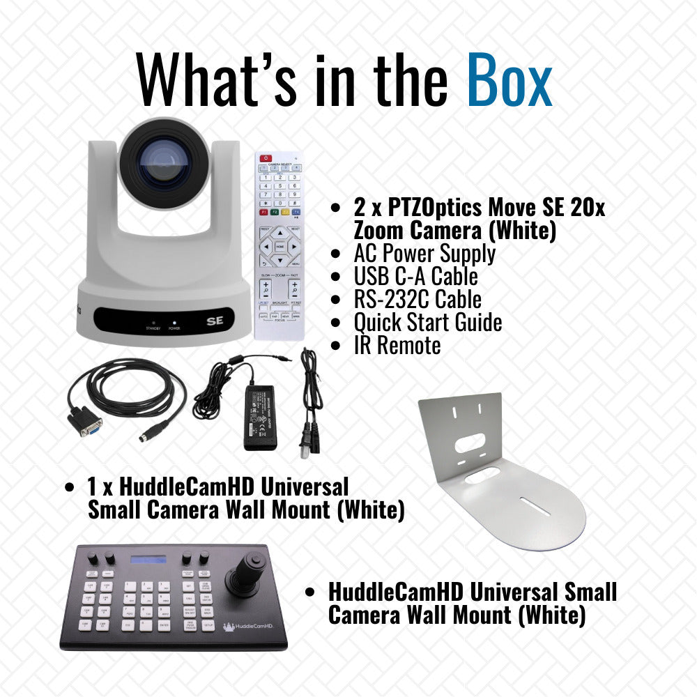 PTZOptics Move SE 20x 1080p Full HD Advanced PTZ Pan Tilt Zoom Camera (2-Pack) with Joystick Bundle