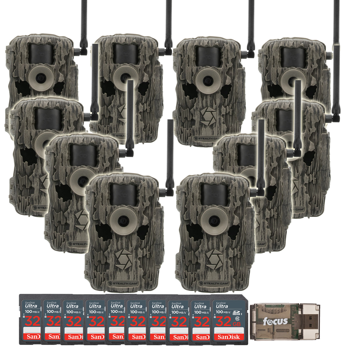 Stealth Cam 36MP Fusion Max Cellular Trail Camera 10-Pack with Ten 32GB Cards and Card Reader