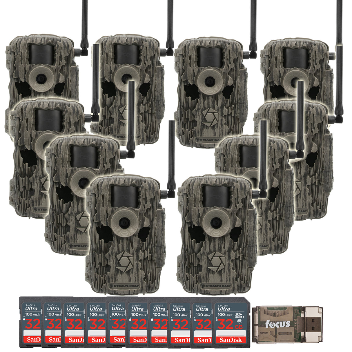 Stealth Cam 36MP Fusion Max Cellular Trail Camera 10-Pack with Ten 32GB Cards and Card Reader
