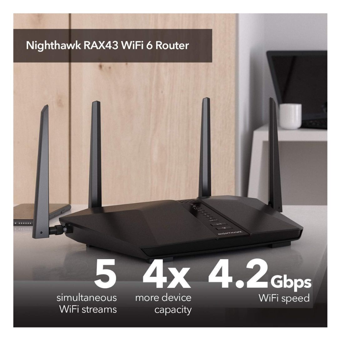 NETGEAR Nighthawk AX2400 5-Stream Dual-Band Wi-Fi 6 Router with NETGEAR Armor (Black, Refurbished)