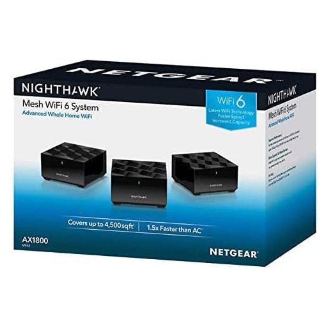 NETGEAR Nighthawk MK63S AX1800 Whole Home Mesh Wi-Fi 6 System (Black, 3-Pack, Refurbished)
