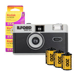 Ilford Sprite 35-II Reusable 35mm Analog Film Camera (Black and Silver) with Film (3-Pack) Bundle