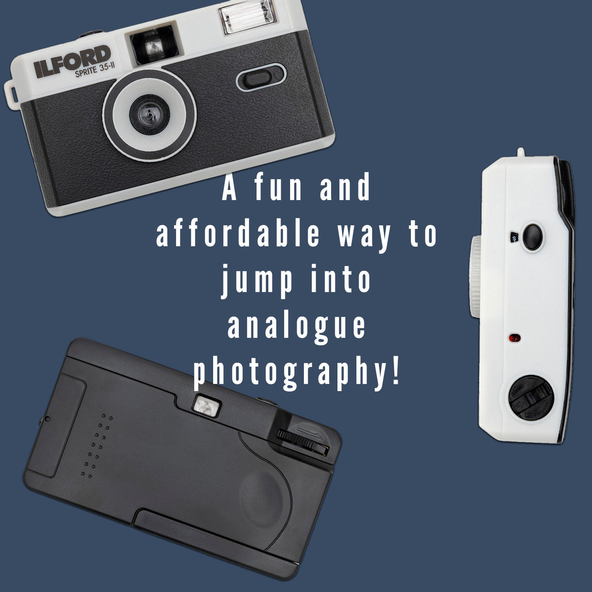 Ilford Sprite 35-II Reusable 35mm Analog Film Camera (Black and Silver) with Film (3-Pack) Bundle
