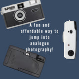 Ilford Sprite 35-II Reusable 35mm Analog Film Camera (Black and Silver) with Film (3-Pack) Bundle