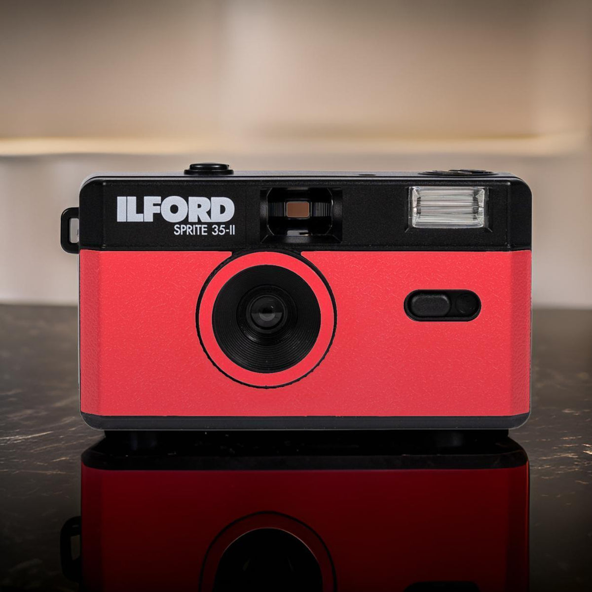 Ilford Sprite 35-II Reusable 35mm Analog Film Camera (Red and Black) with Film (3-Pack) Bundle