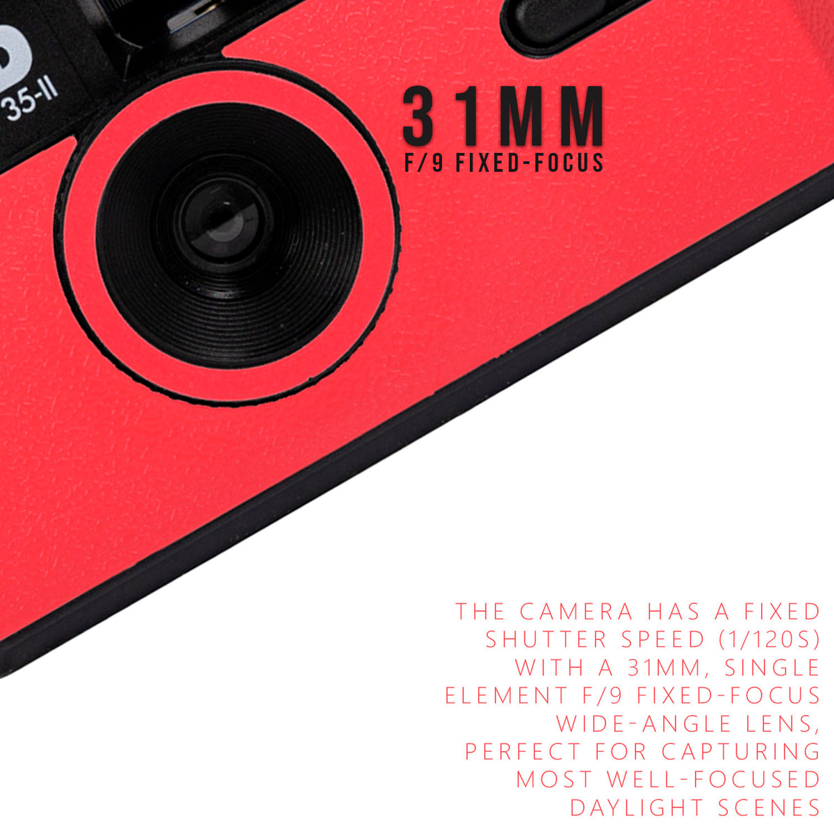 Ilford Sprite 35-II Reusable 35mm Analog Film Camera (Red and Black) with Film (3-Pack) Bundle