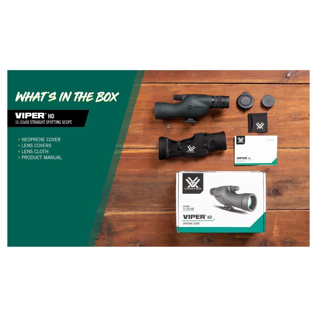 Vortex Viper HD 11-33x50 Straight Spotting Scope with Lightweight Design and XR Plus Lens Coatings