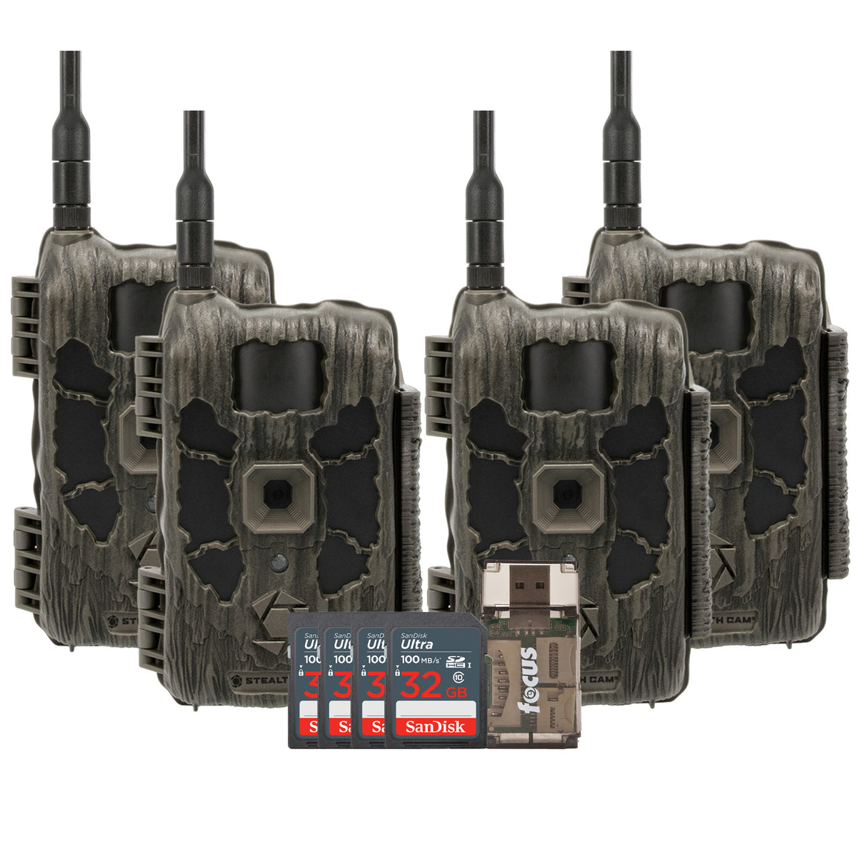 Stealth Cam 40MP Deceptor Max  Cellular Trail Camera 4-Pack with Four 32GB Cards and Card Reader