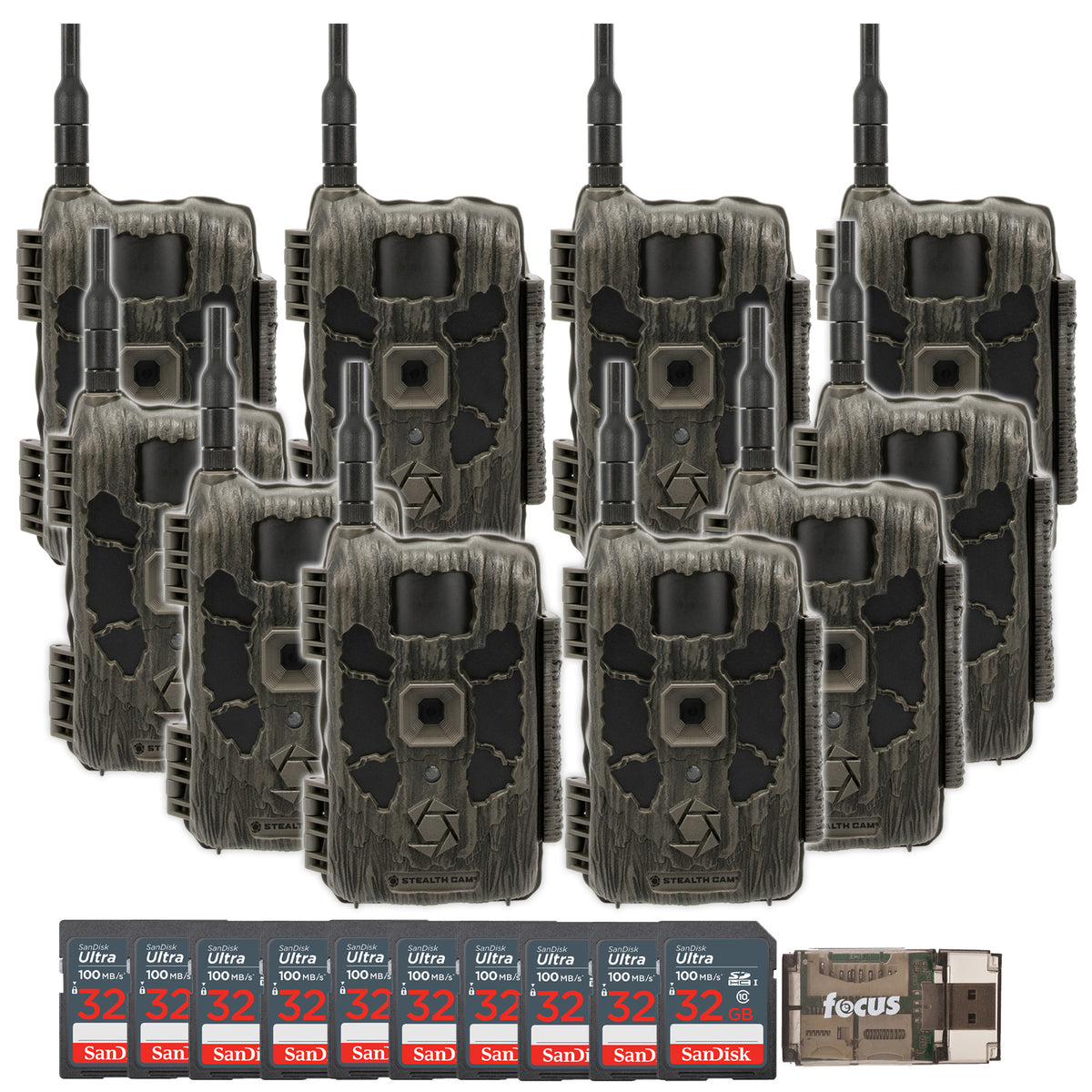 Stealth Cam 40MP Deceptor Max  Cellular Trail Camera 10-Pack with Ten 32GB Cards and Card Reader