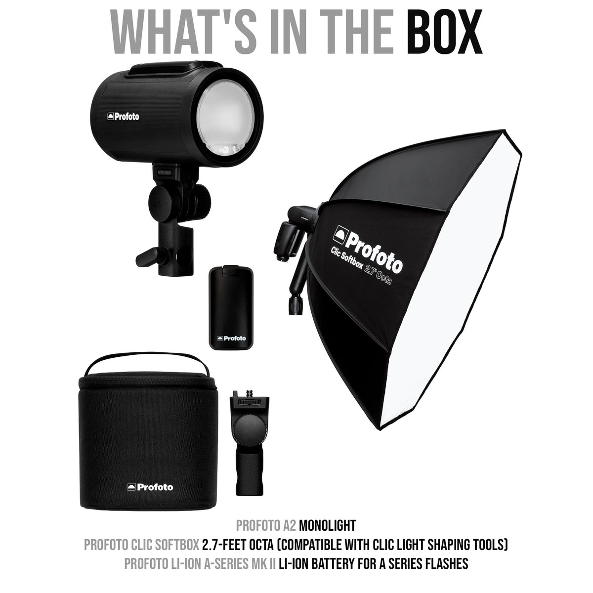 Profoto A2 Monolight with Clic Softbox 2.7-Feet Octa and A-Series Mk II Li-Ion Battery Bundle