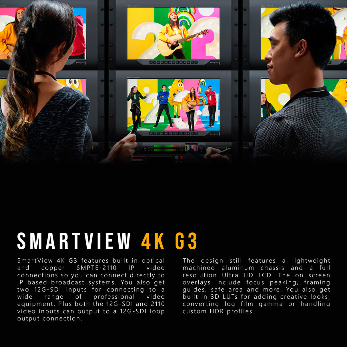 Blackmagic Design 15.6-Inch SmartView 4K G3 Broadcast Monitor with SMPTE 2110 (Deep Black) Bundle