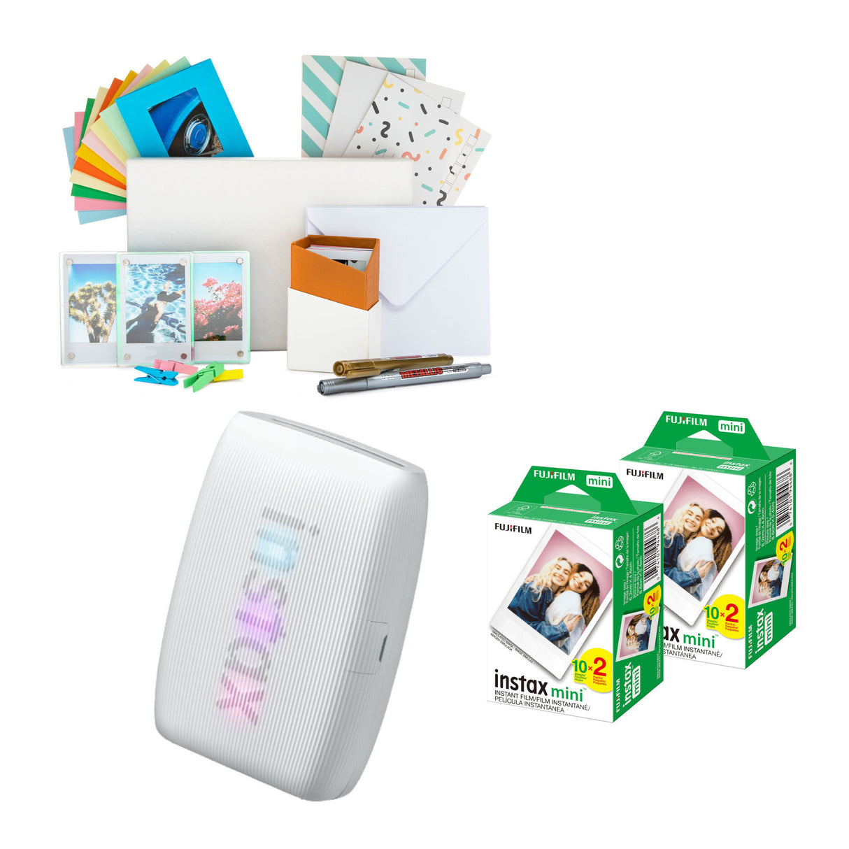 Fujifilm Instax Mini Link 3 Compact Smartphone Printer (Clay White) with Focus Camera Kit Bundle
