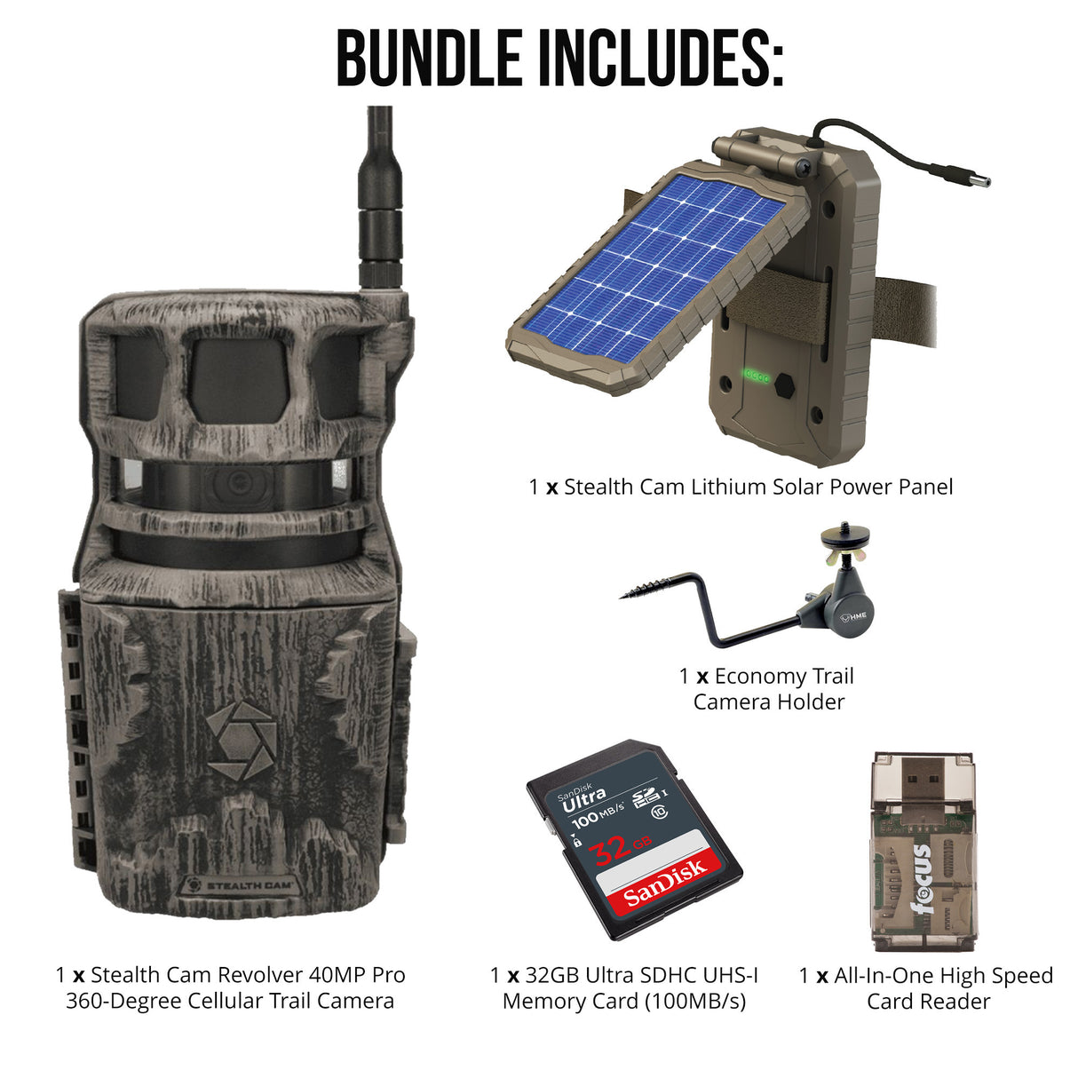 Stealth Cam Revolver 40MP Pro 360-Degree Cellular Trail Camera with 1/4-Inch Threaded Mount Bundle
