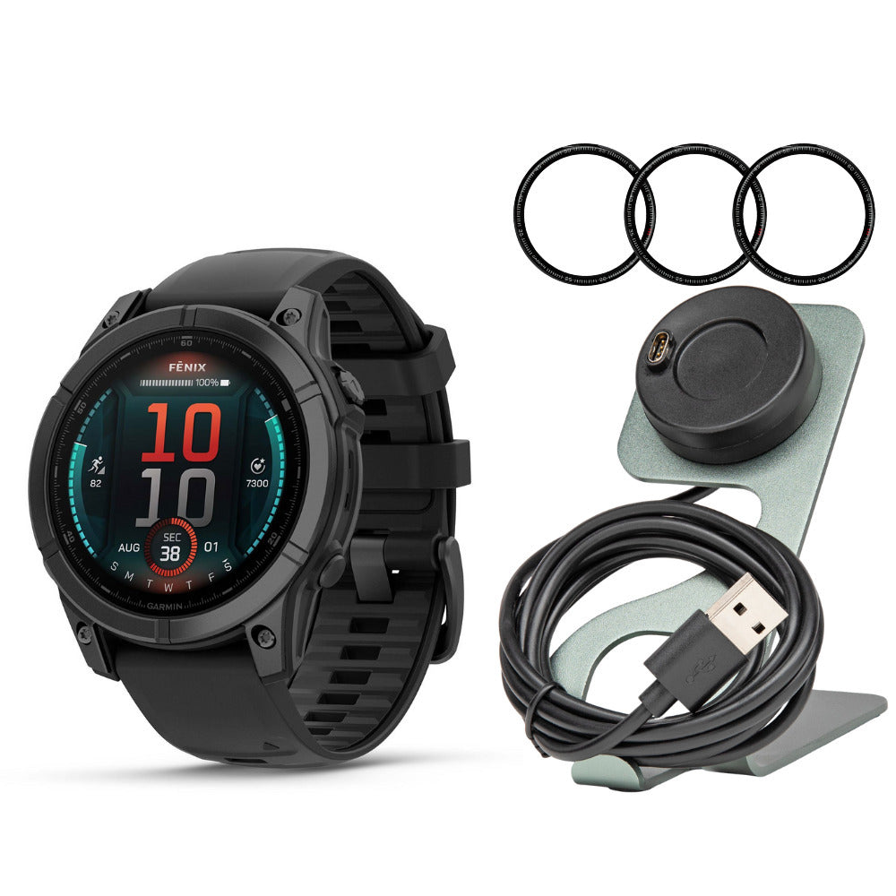 Garmin Fenix E 47mm GPS Smartwatch with 1.3-Inch AMOLED Display (Slate Gray Steel and Black) Bundle