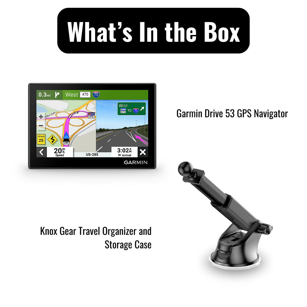 Garmin Drive 53 GPS Navigator with Knox Gear GPS Suction Cup Mount with Pivoting Arm (Black) Bundle