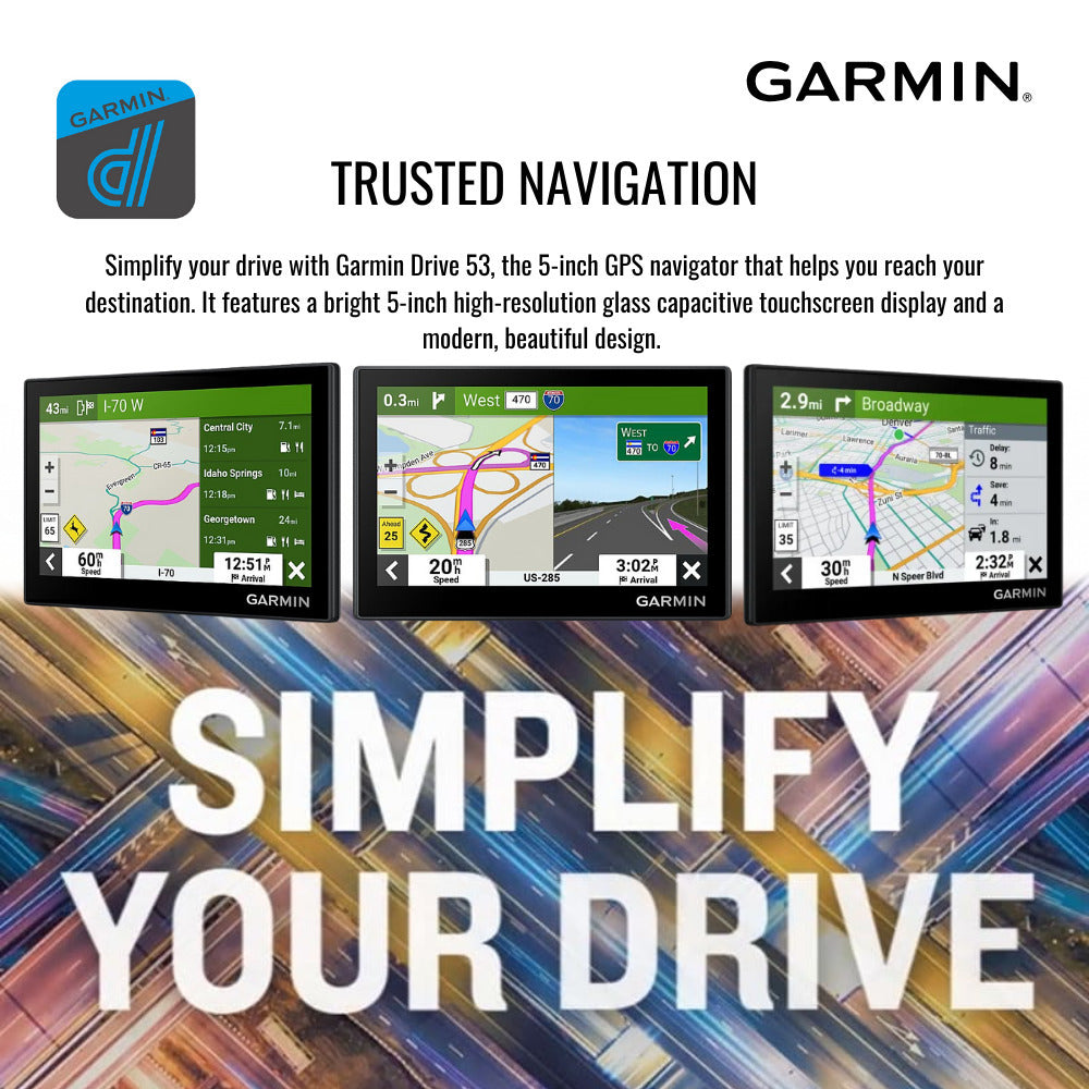Garmin Drive 53 GPS Navigator with Knox Gear GPS Suction Cup Mount with Pivoting Arm (Black) Bundle