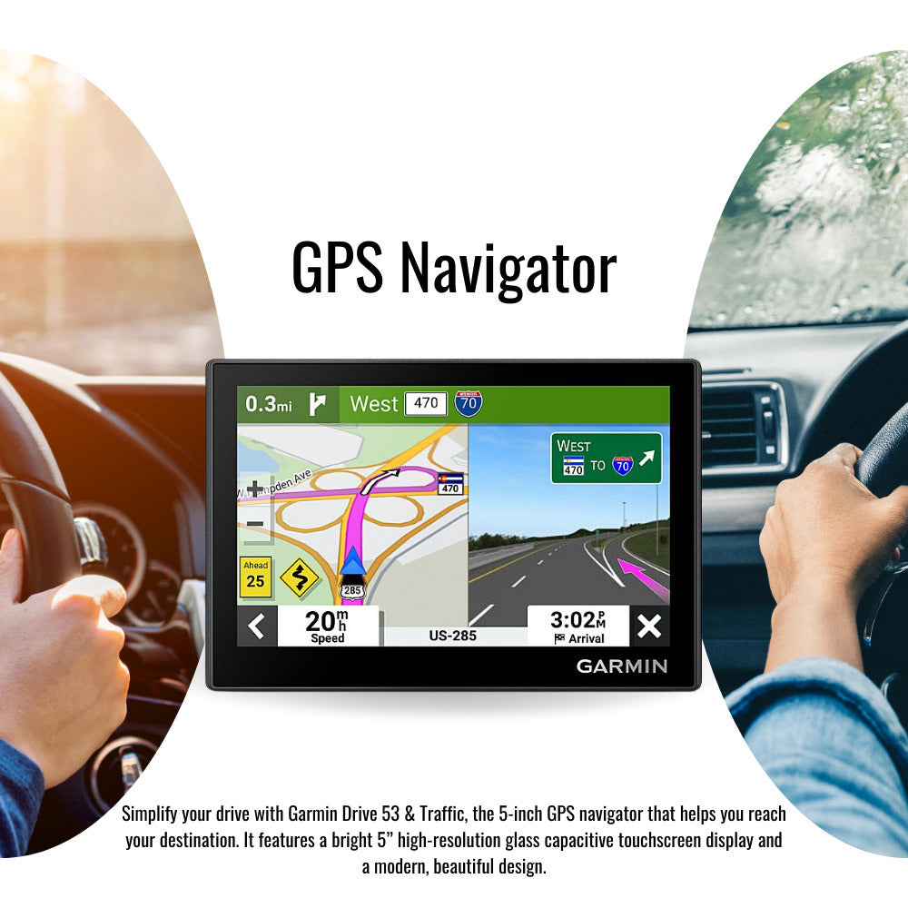 Garmin Drive 53 GPS Navigator with Knox Gear GPS Suction Cup Mount with Pivoting Arm (Black) Bundle