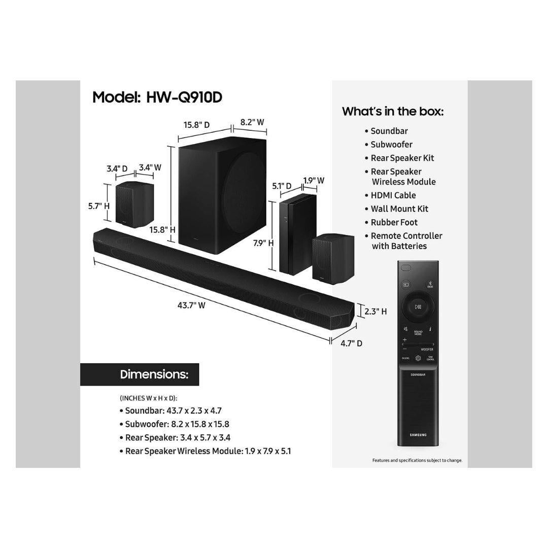 Samsung Q-Series HW-Q910D 9.1.2 Ch. Cable Free True Dolby Atmos Soundbar and Rear Speakers (Black)