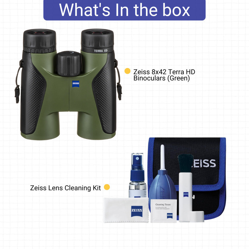 Zeiss 8x42 Terra HD Schott ED Glass Binoculars (Green) with Zeiss Lens Cleaning Kit Bundle