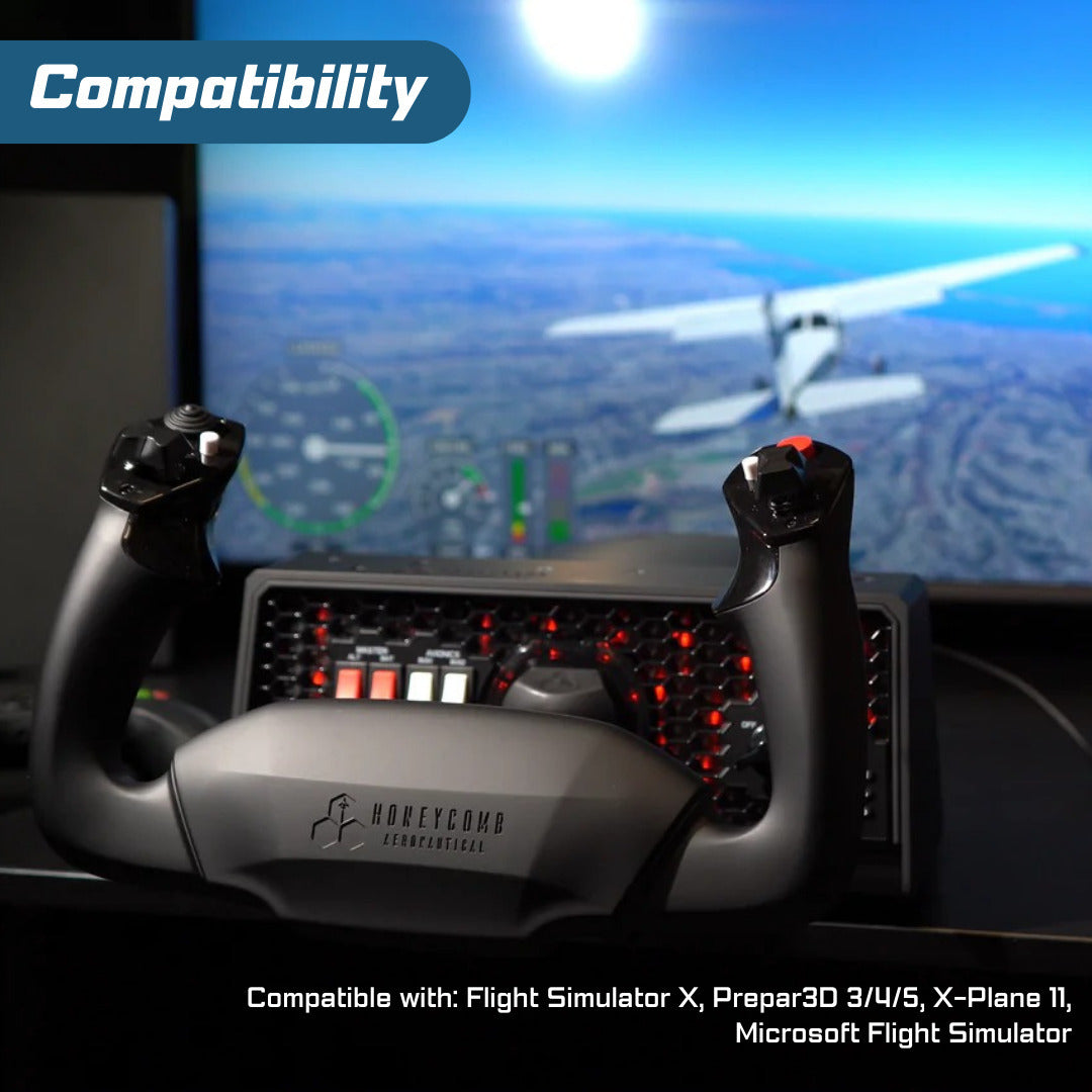 Honeycomb Aeronautical Alpha Flight Controls Yoke and Switch Panel with Expansion Hub Bundle