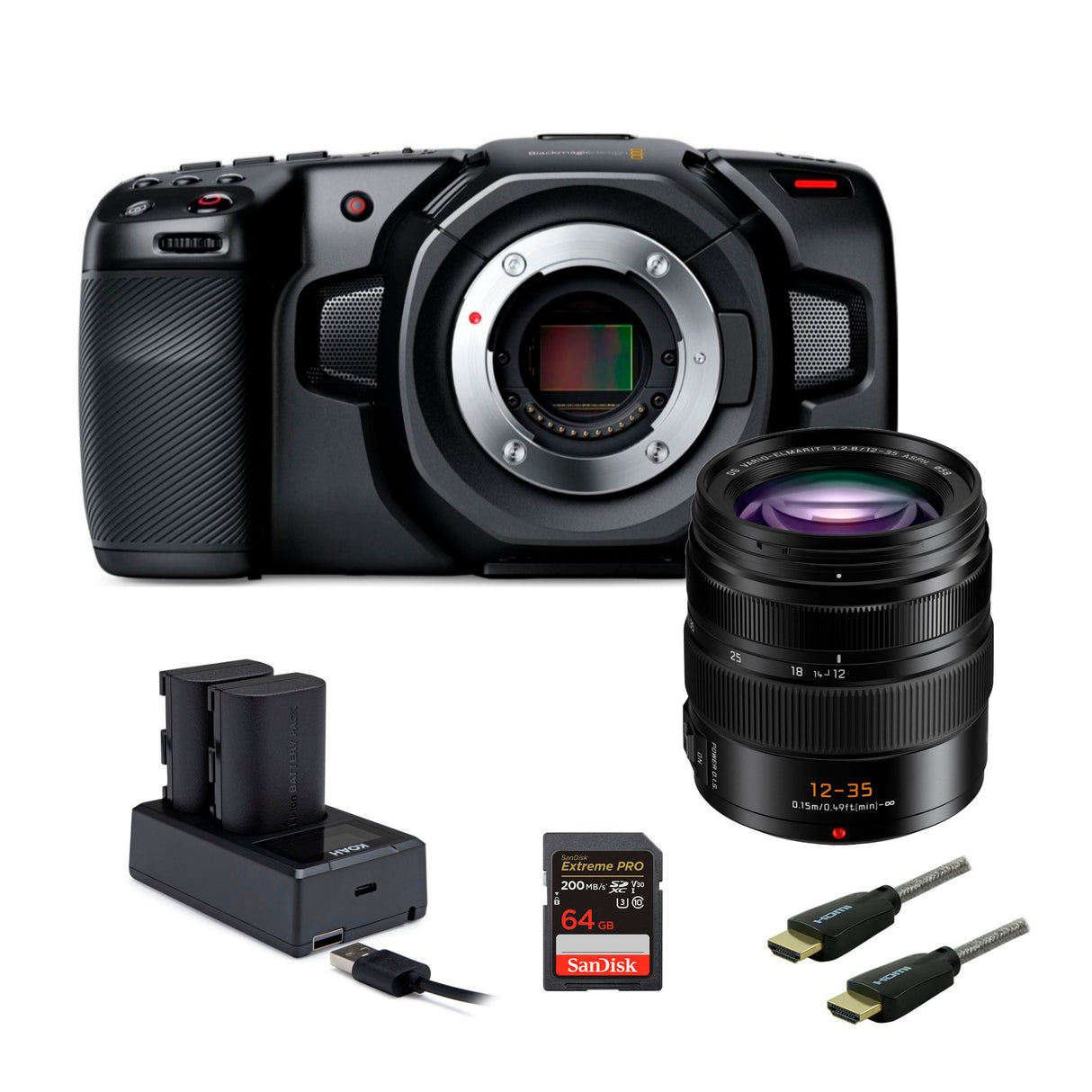 Blackmagic Design Pocket 4K Cinema Camera with DG Vario-Elmarit Lens and Battery (2-Pack) Bundle