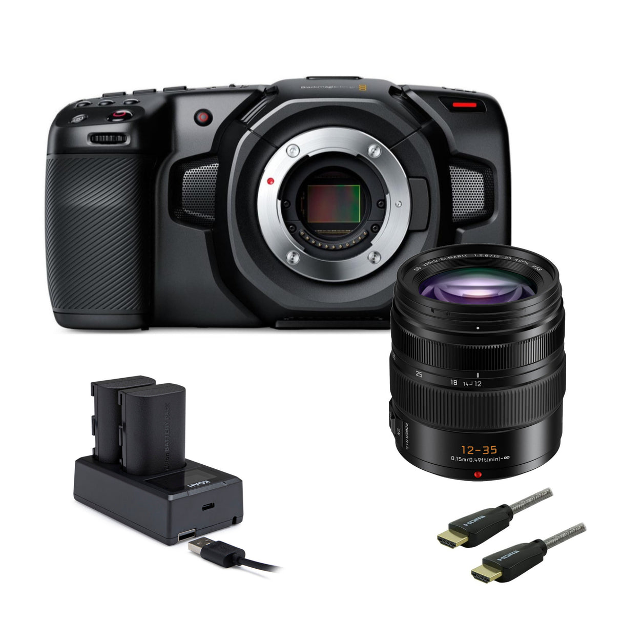 Blackmagic Design Pocket 4K Cinema Camera with Lumix Lens and 2250mAh Battery (2-Pack) Bundle