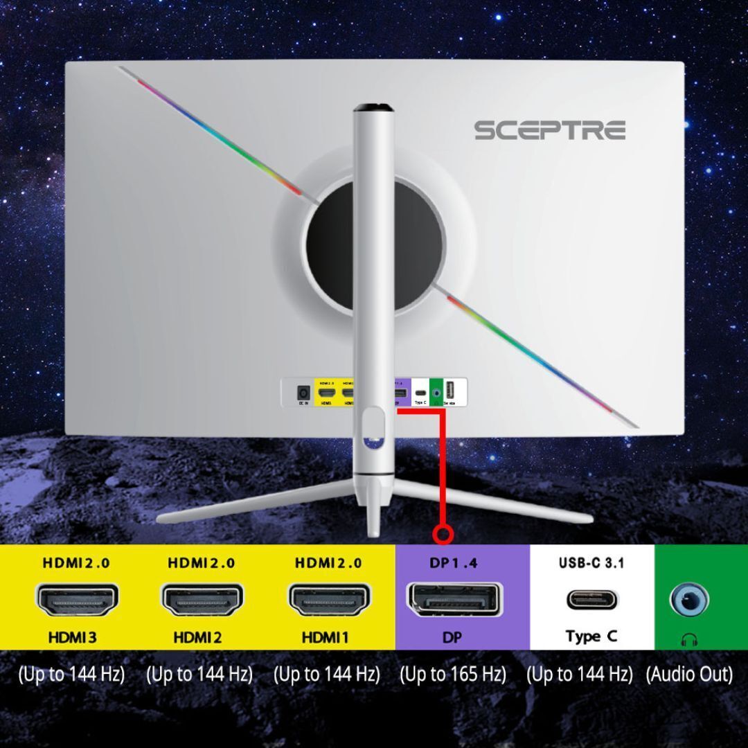 Scepture NEBULA 31.5-Inch Curved VESA Display 2560x1440 Quad HD Gaming Monitor with 99 Percent sRGB