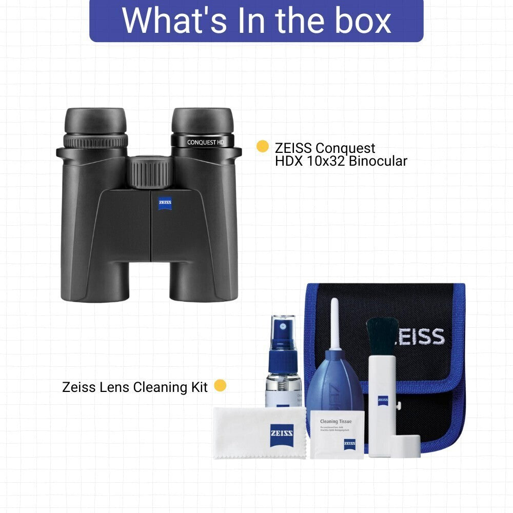 Zeiss Conquest HDX 10x32 Binocular with 90 Percent Light Transmission (Black) Bundle