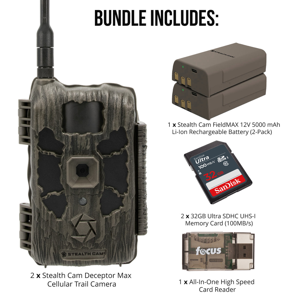 Stealth Cam 40MP Deceptor Max Cellular Trail Camera 2-Pack with Fieldmax Lithium 2-Pack Bundle