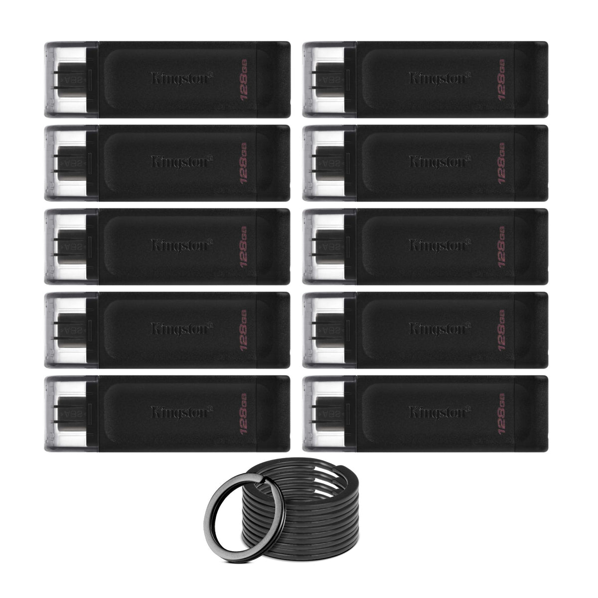 Kingston DataTraveler 70 USB 3.2 Flash Drive with Lightweight Design (128GB, Black, 10-Pack) Bundle