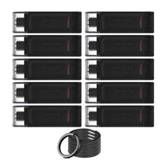 Kingston DataTraveler 70 USB 3.2 Flash Drive with Lightweight Design (128GB, Black, 10-Pack) Bundle