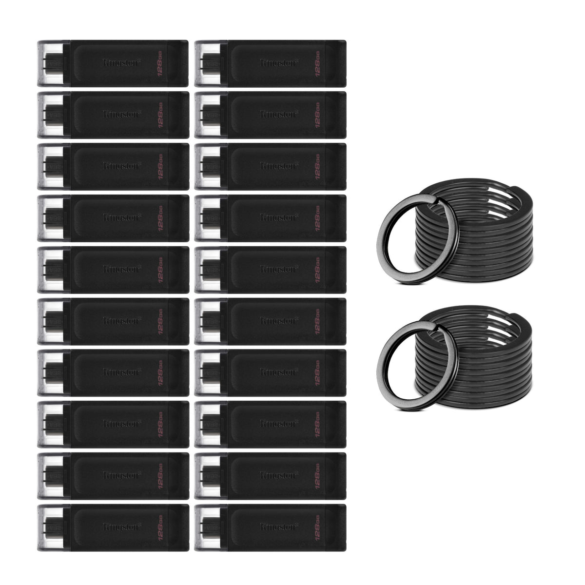 Kingston DataTraveler 70 USB 3.2 Flash Drive with Lightweight Design (128GB, Black, 20-Pack) Bundle