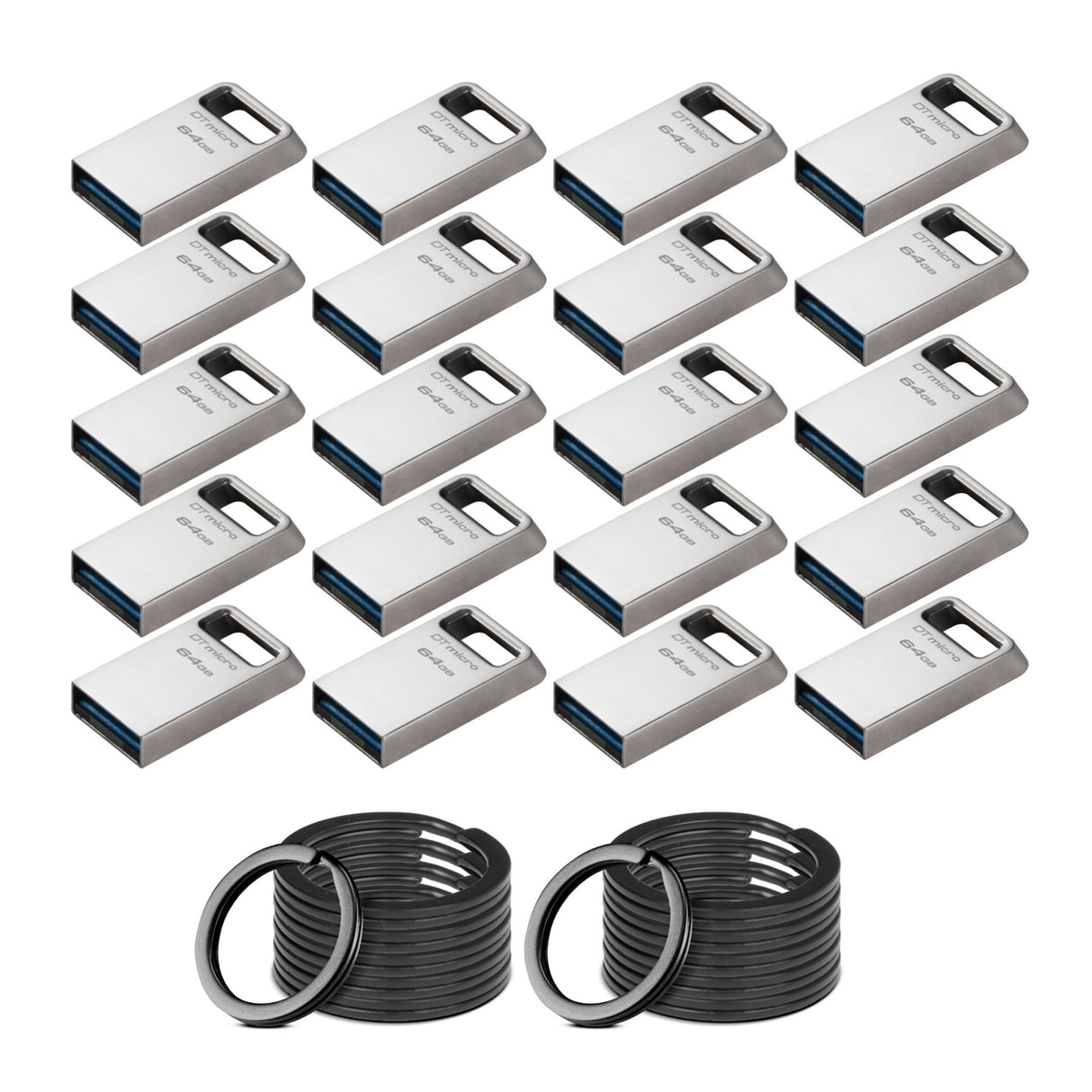Kingston 64GB DataTraveler Micro USB Metal Flash Drive (20-Pack) and Keyrings (20-Pack) Bundle