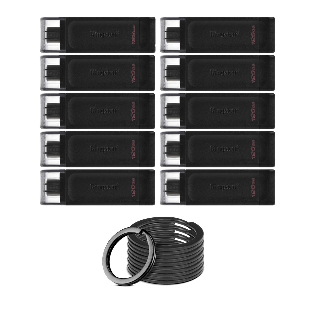 Kingston DataTraveler 70 USB 3.2 Flash Drive with Lightweight Design (128GB, Black, 5-Pack) Bundle