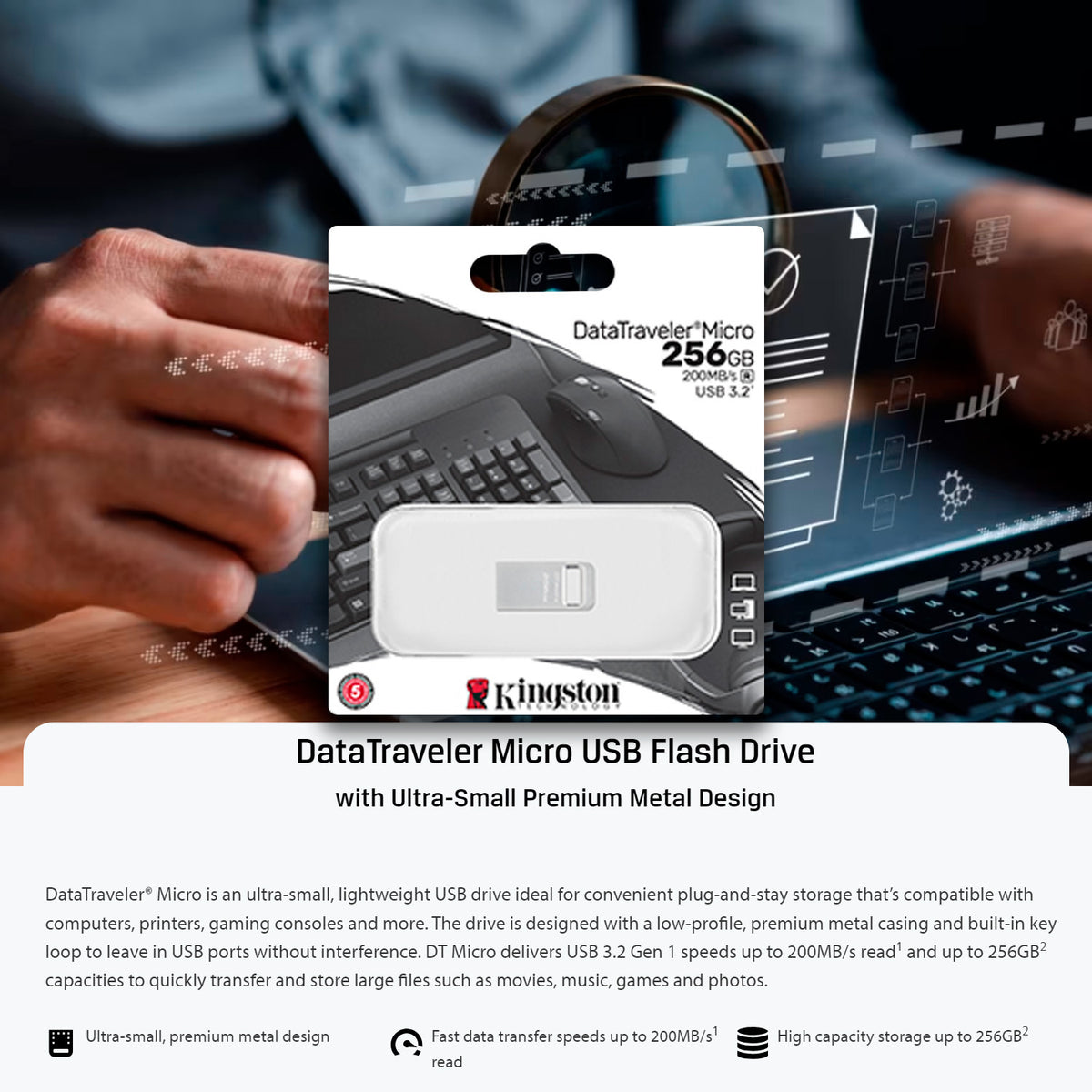 Kingston 64GB DataTraveler Micro USB Metal Flash Drive (5-Pack) and Keyrings (10-Pack) Bundle
