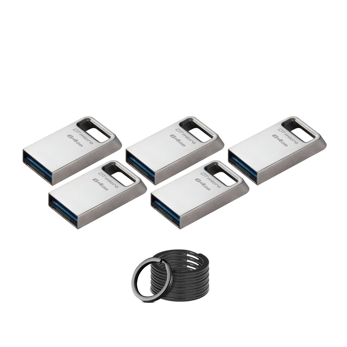Kingston 64GB DataTraveler Micro USB Metal Flash Drive (5-Pack) and Keyrings (10-Pack) Bundle