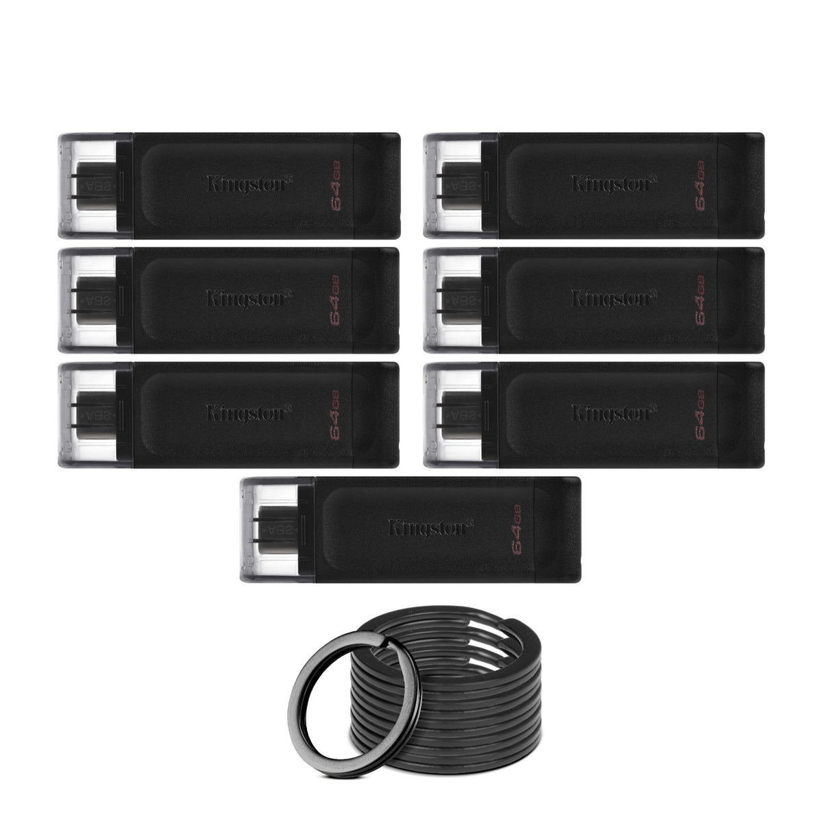 Kingston DataTraveler 70 USB 3.2 Flash Drive with Lightweight Design (64GB, Black, 5-Pack) Bundle