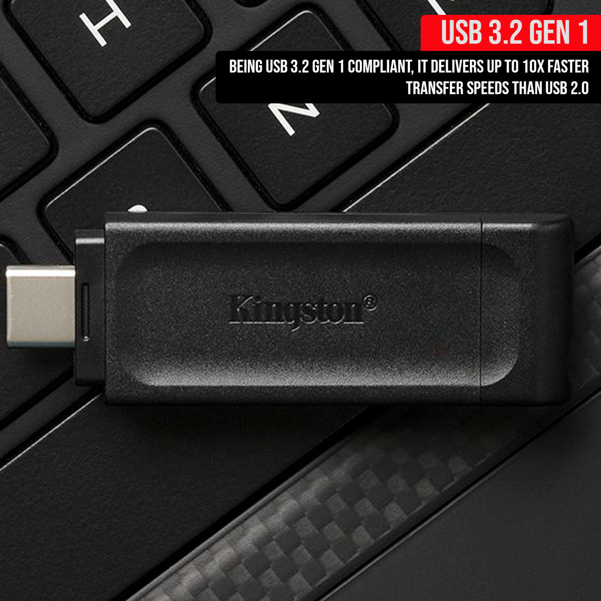 Kingston DataTraveler 70 USB 3.2 Flash Drive with Lightweight Design (64GB, Black, 5-Pack) Bundle