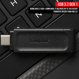 Kingston DataTraveler 70 USB 3.2 Flash Drive with Lightweight Design (64GB, Black, 5-Pack) Bundle