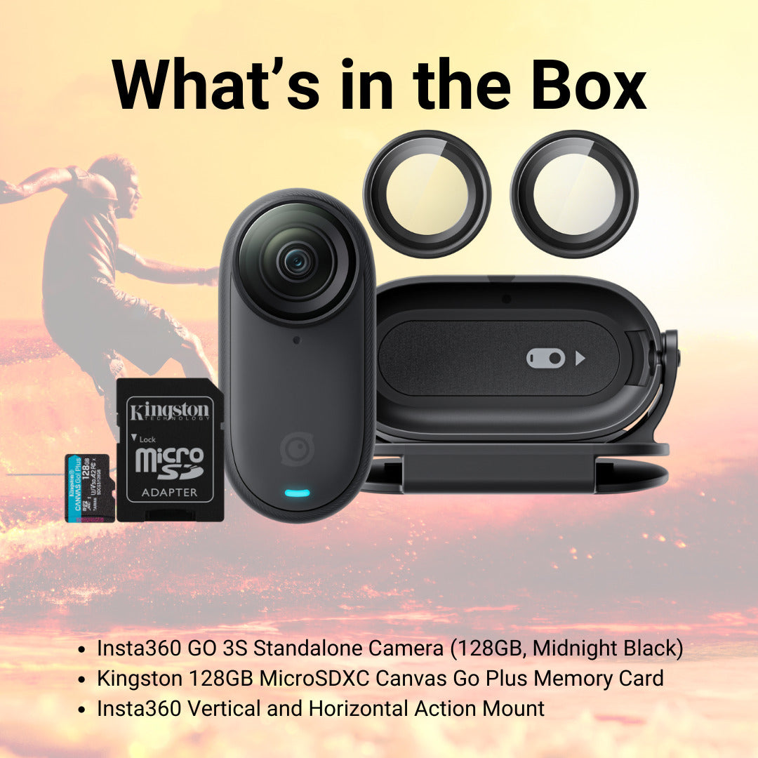 Insta360 GO 3S Action Camera (128GB, Midnight Black) with Lens Guard and 128GB Memory Card Bundle