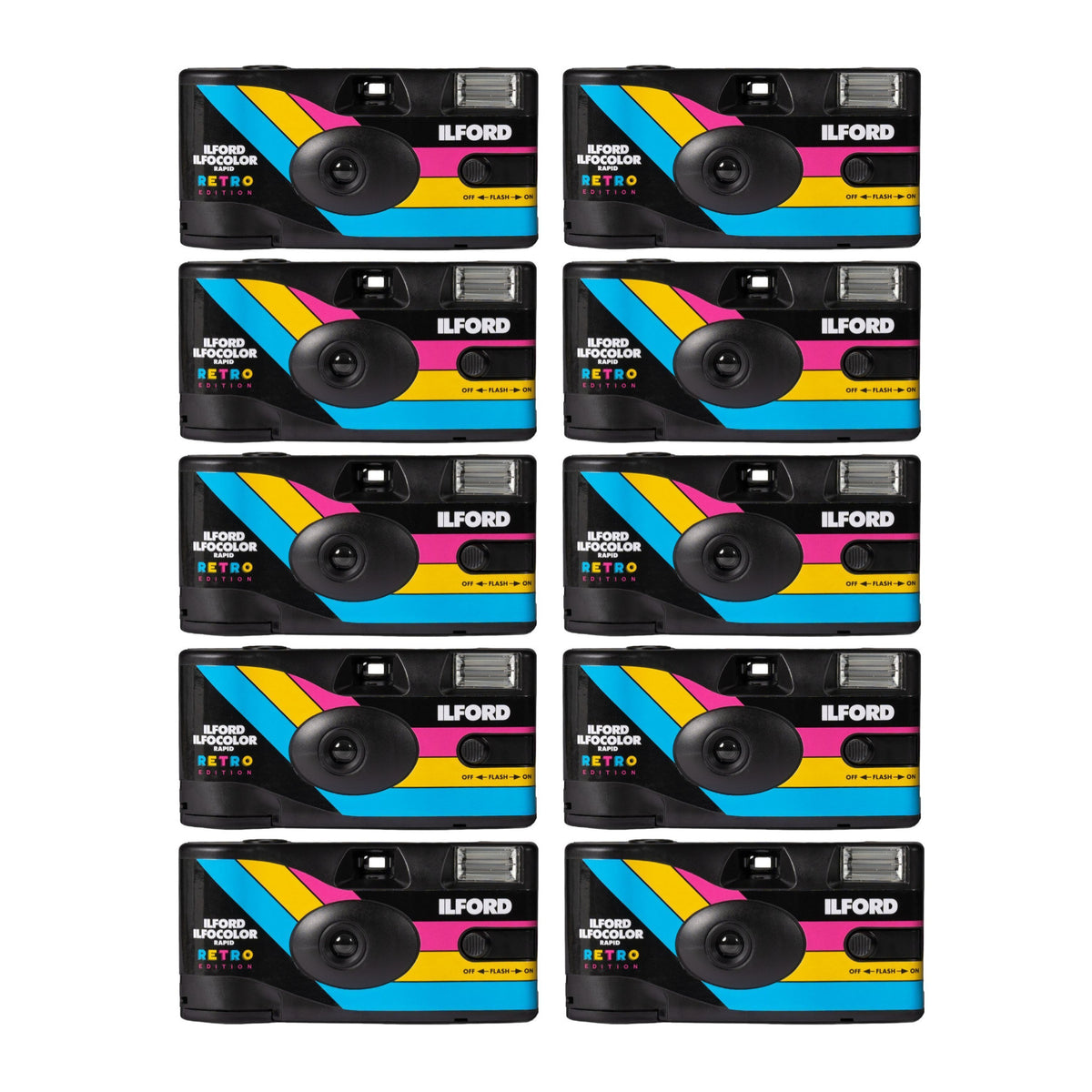 Ilford Ilfocolor Rapid Retro Single Use Camera with 31mm Optical Lens (Black, 10-Pack) Bundle