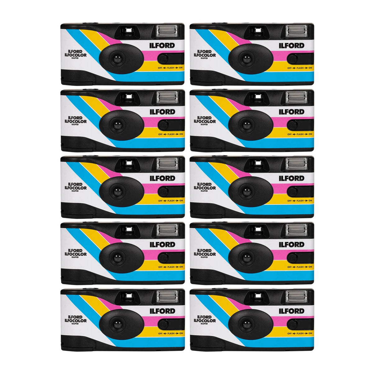 Ilford Ilfocolor Rapid Retro Single Use Camera with 31mm Optical Lens (White, 10-Pack) Bundle