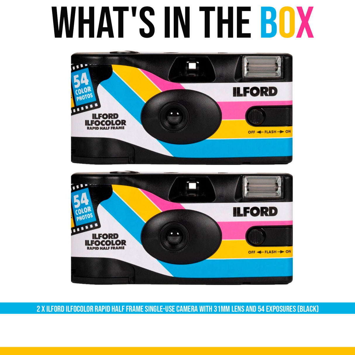 Ilford Ilfocolor Rapid Half Frame Single-Use Camera with 31mm Lens (Black, 2-Pack) Bundle