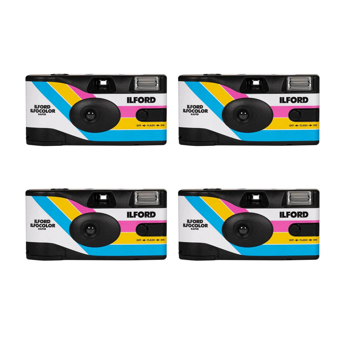 Ilford Ilfocolor Rapid Retro Single Use Camera with 31mm Optical Lens (White, 4-Pack) Bundle