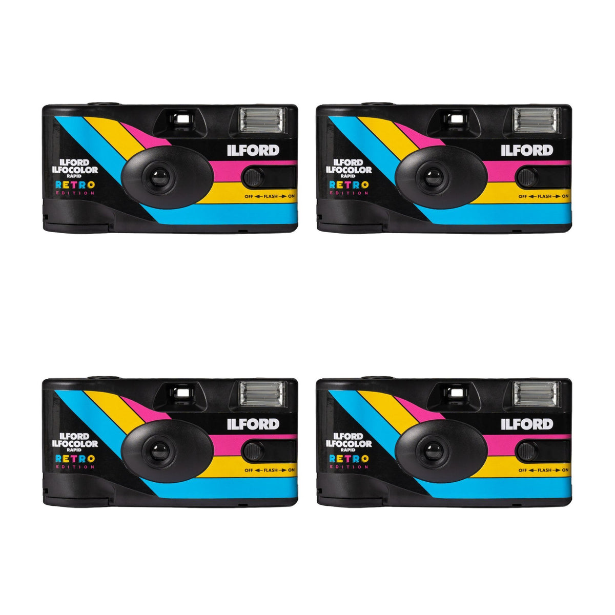 Ilford Ilfocolor Rapid Retro Single Use Camera with 31mm Optical Lens (Black, 4-Pack) Bundle
