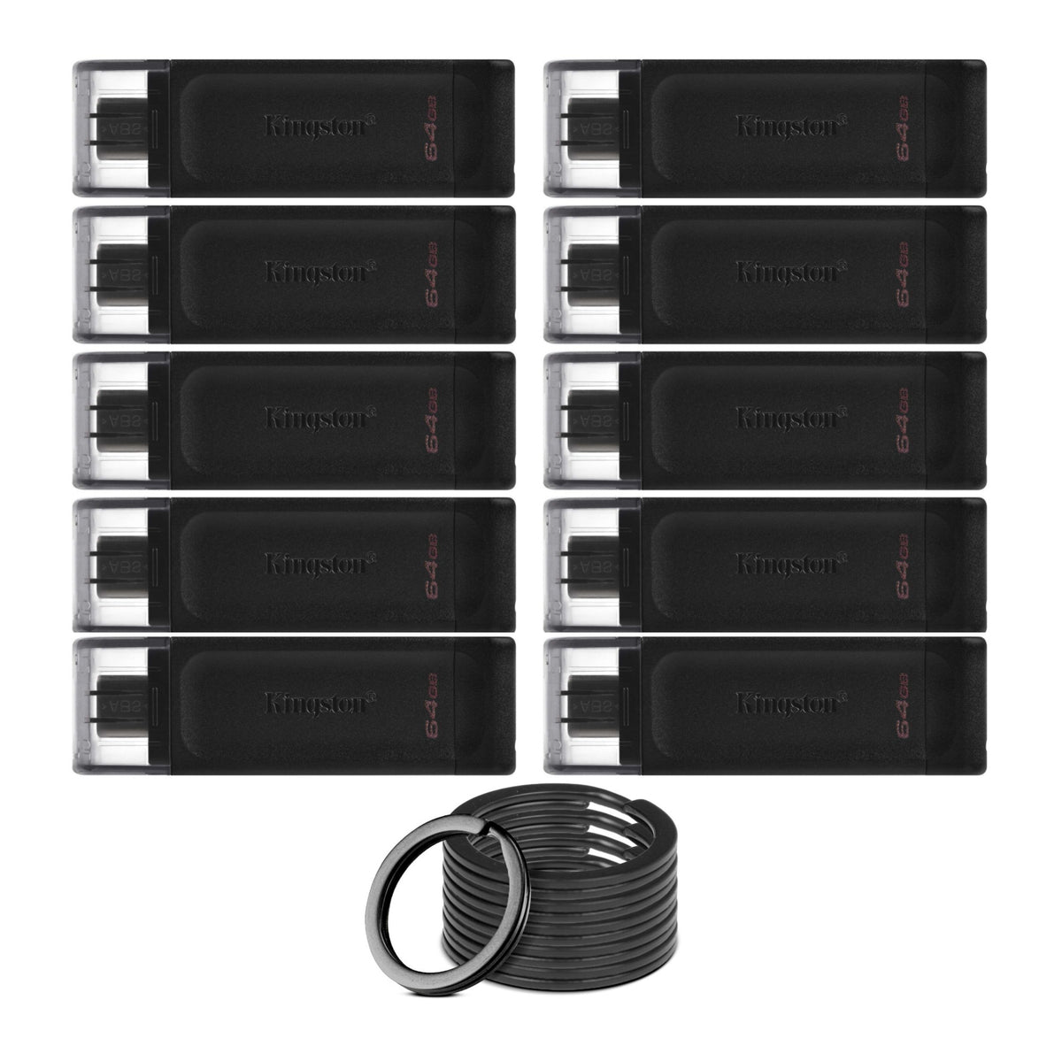 Kingston DataTraveler 70 USB 3.2 Flash Drive with Lightweight Design (64GB, Black, 10-Pack) Bundle