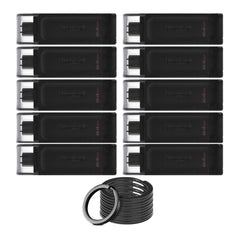 Kingston DataTraveler 70 USB 3.2 Flash Drive with Lightweight Design (64GB, Black, 10-Pack) Bundle