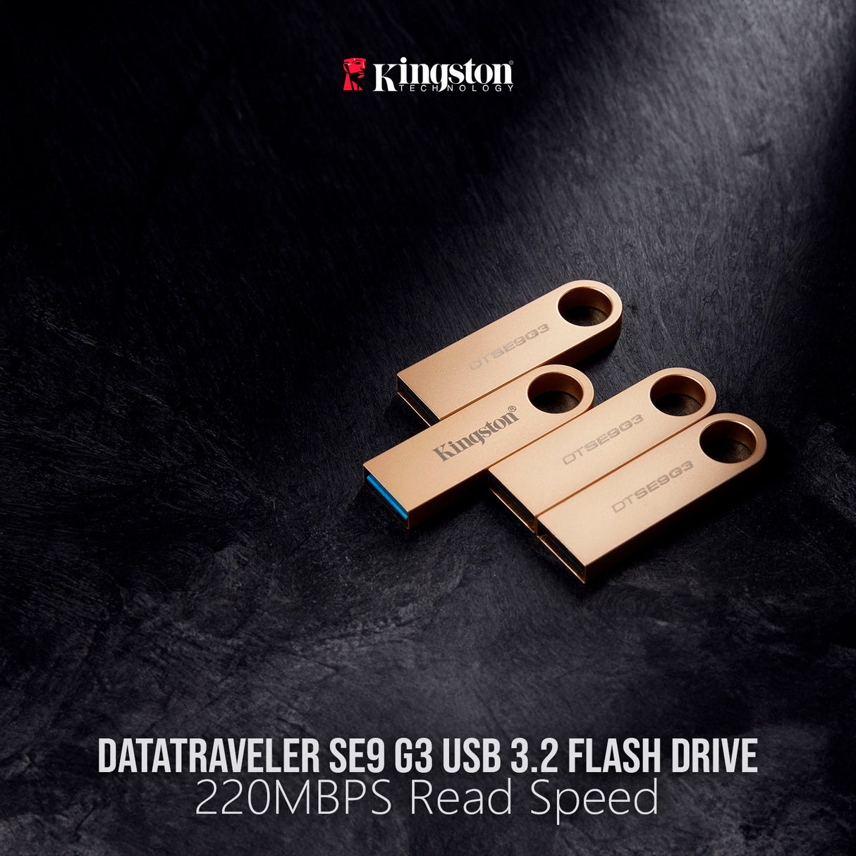 Kingston DataTraveler SE9 G3 USB 3.2 Flash Drive with 220MBPS Read Speed (64GB, 3-Pack) Bundle