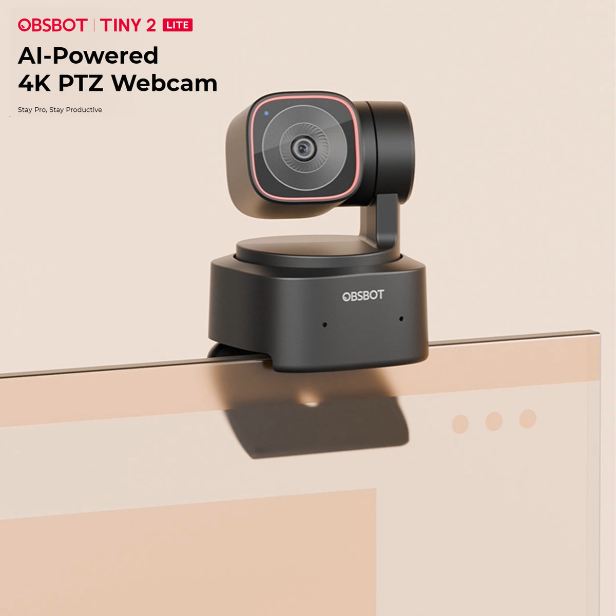 OBSBOT Tiny 2 Lite AI-Powered 4K PTZ Webcam with Advanced CMOS Sensor and Preset Modes Bundle